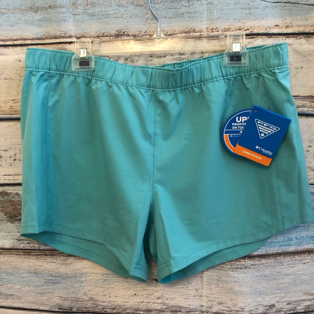 Columbia PFG Tamiami Womens Pull on Shorts Athletic Teal Emerald UPF 50 Sz Large